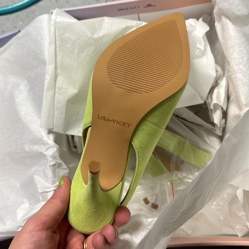 Lisa Vicky Piper Pointed Toe Slingback Pump Lime Green - Picture 5 of 5